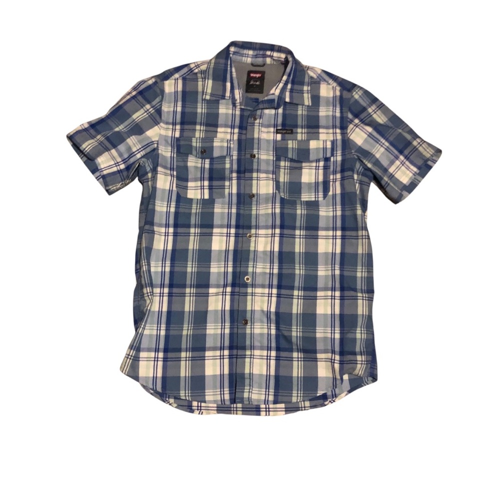 Wrangler ATG short sleeve button down outdoor plaid shirt Sz Medium
